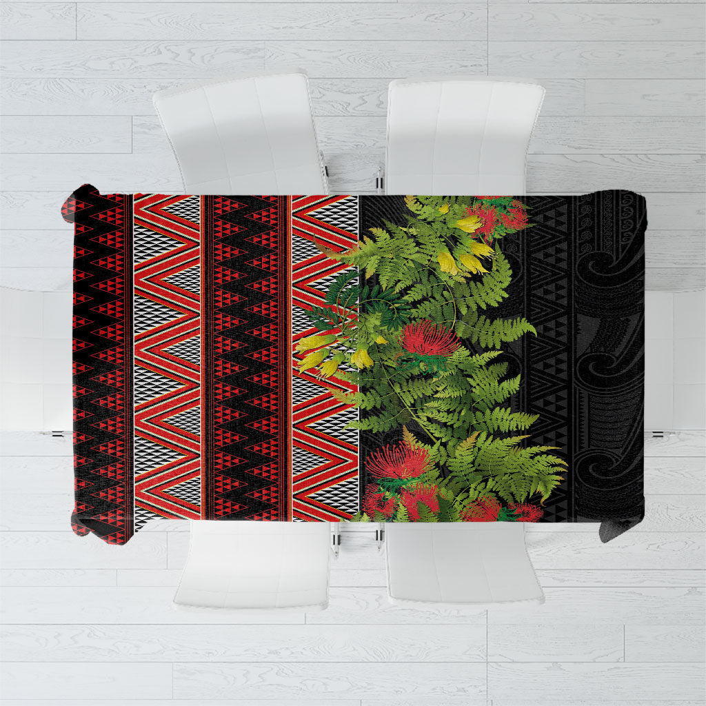 Maori Tukutuku Tablecloth with Ferns Pohutukawa and Kowhai Tribal Moko Patterns