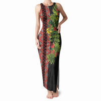 Maori Tukutuku Tank Maxi Dress with Ferns Pohutukawa and Kowhai Tribal Moko Patterns