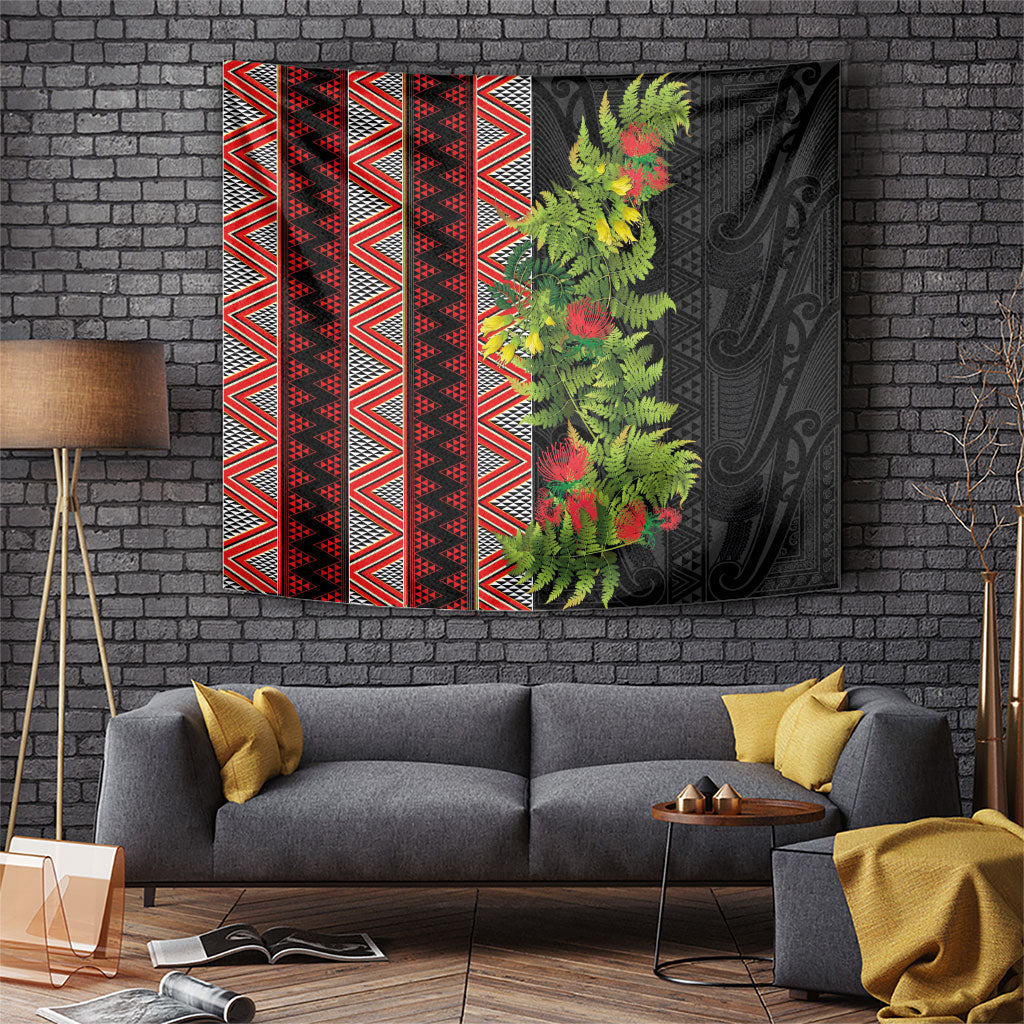 Maori Tukutuku Tapestry with Ferns Pohutukawa and Kowhai Tribal Moko Patterns