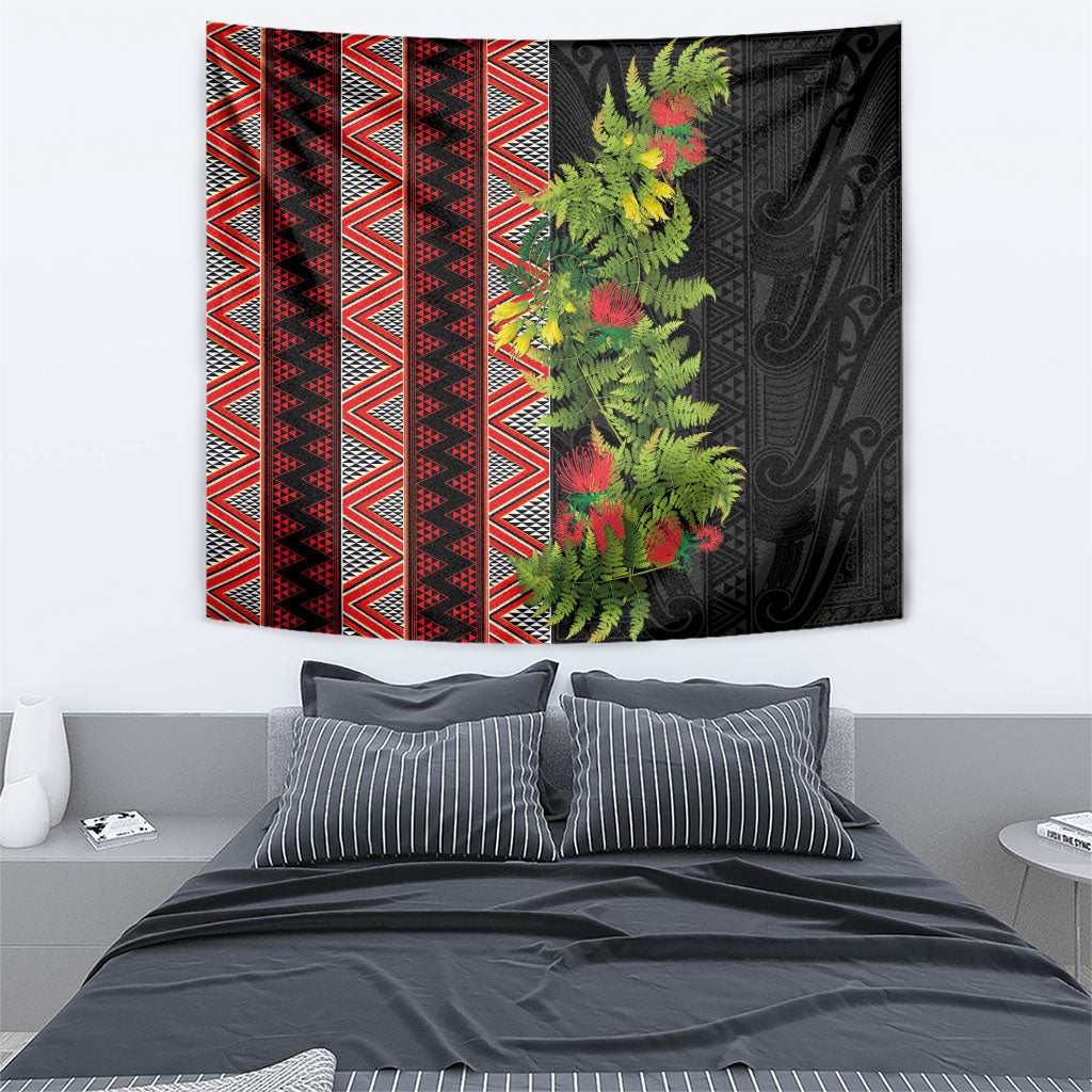 Maori Tukutuku Tapestry with Ferns Pohutukawa and Kowhai Tribal Moko Patterns