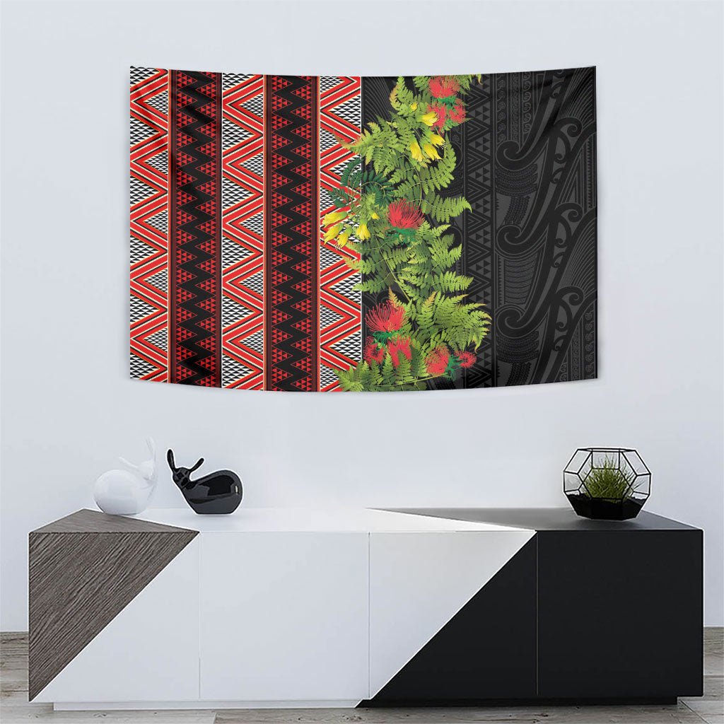 Maori Tukutuku Tapestry with Ferns Pohutukawa and Kowhai Tribal Moko Patterns