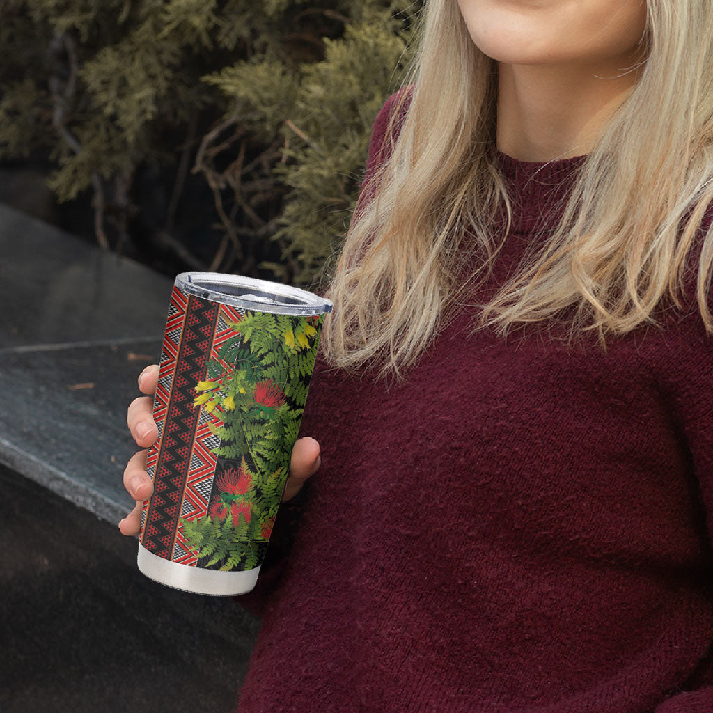 Maori Tukutuku Tumbler Cup with Ferns Pohutukawa and Kowhai Tribal Moko Patterns