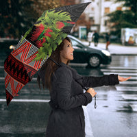 Maori Tukutuku Umbrella with Ferns Pohutukawa and Kowhai Tribal Moko Patterns