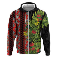 Maori Tukutuku Zip Hoodie with Ferns Pohutukawa and Kowhai Tribal Moko Patterns