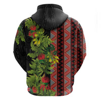 Maori Tukutuku Zip Hoodie with Ferns Pohutukawa and Kowhai Tribal Moko Patterns