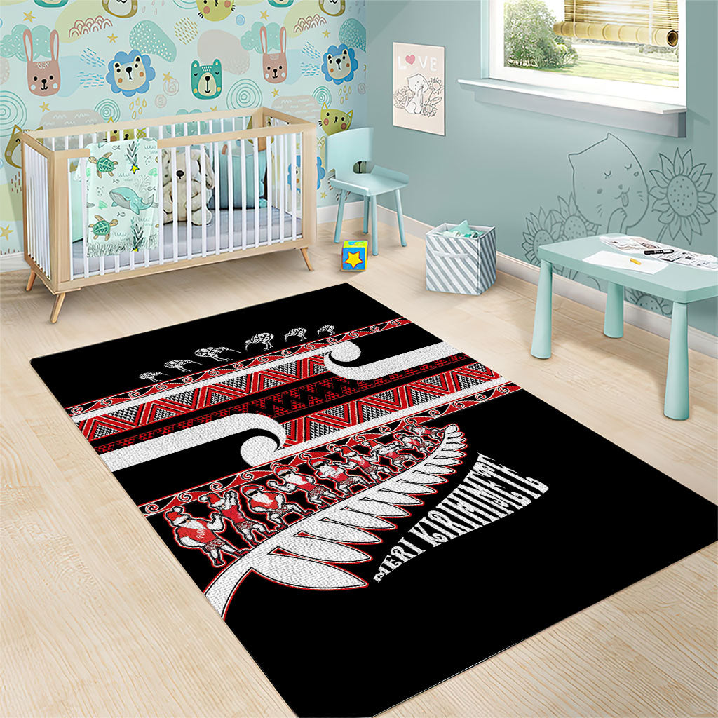 New Zealand Christmas Area Rug Funny Santa Claus Haka Dance with Tukutuku