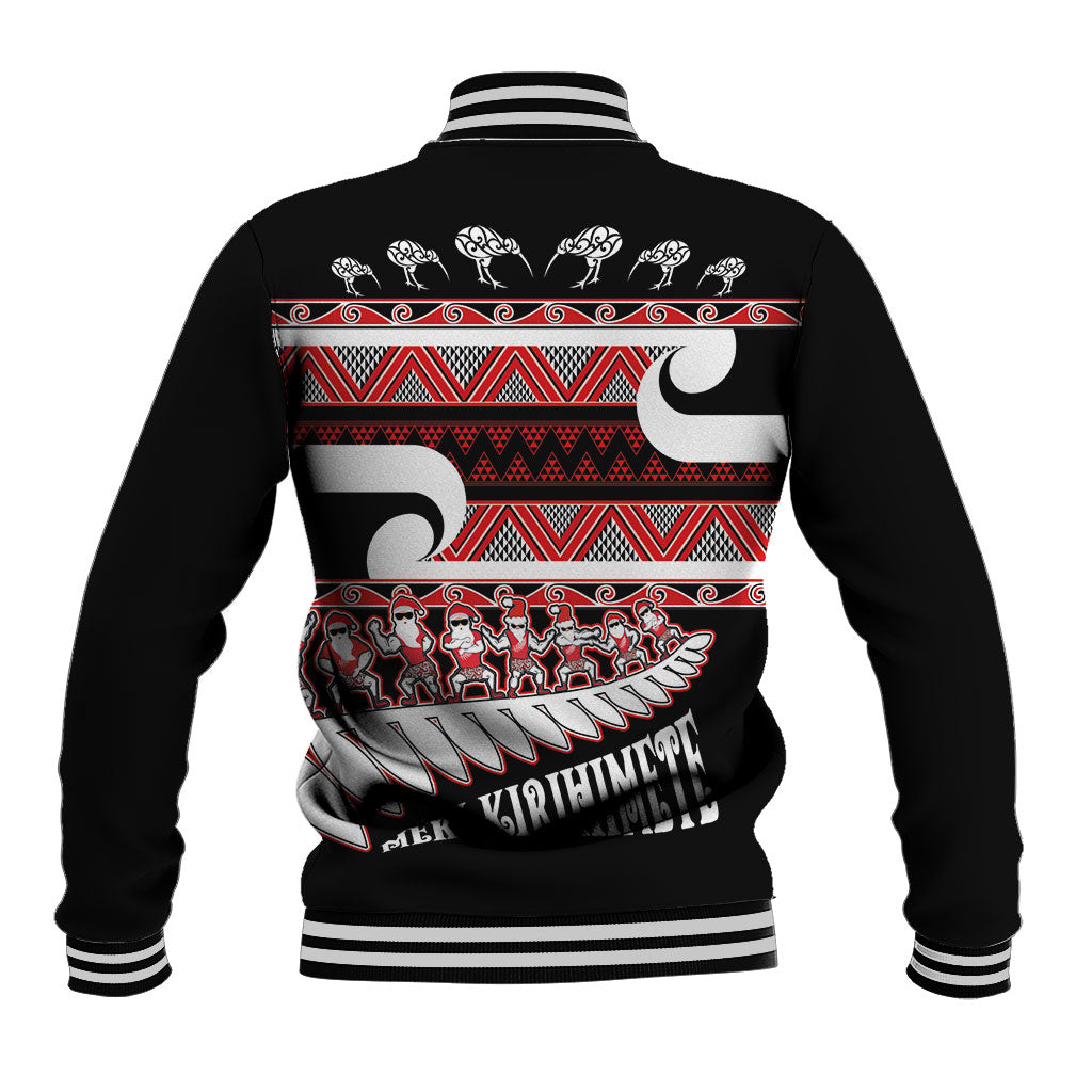 New Zealand Christmas Baseball Jacket Funny Santa Claus Haka Dance with Tukutuku