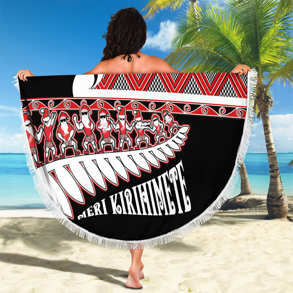 New Zealand Christmas Beach Blanket Funny Santa Claus Haka Dance with Tukutuku
