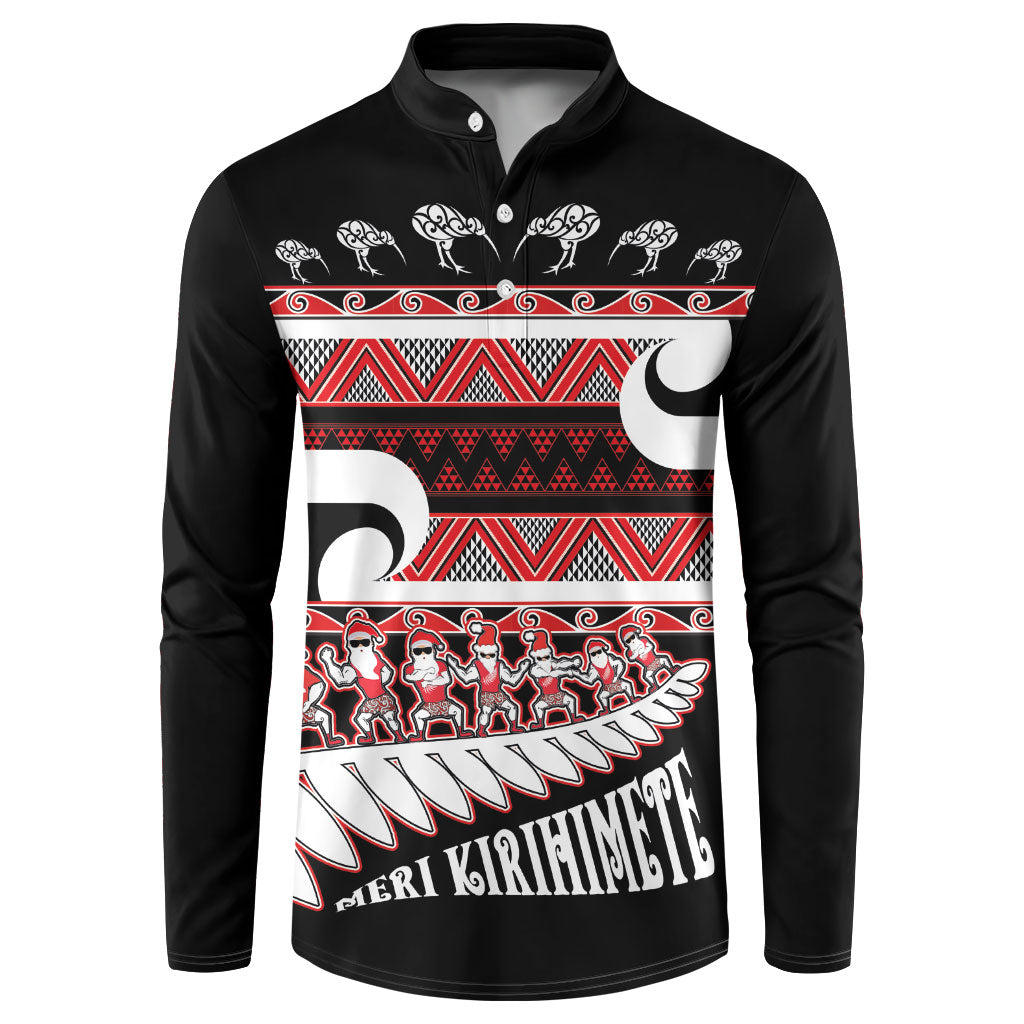 New Zealand Christmas Button Sweatshirt Funny Santa Claus Haka Dance with Tukutuku