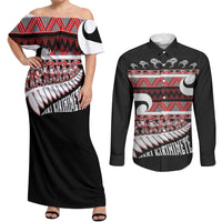 New Zealand Christmas Couples Matching Off Shoulder Maxi Dress and Long Sleeve Button Shirt Funny Santa Claus Haka Dance with Tukutuku
