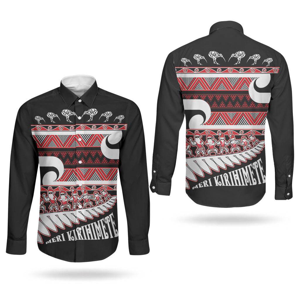 New Zealand Christmas Couples Matching Off Shoulder Maxi Dress and Long Sleeve Button Shirt Funny Santa Claus Haka Dance with Tukutuku