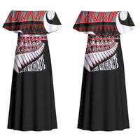 New Zealand Christmas Couples Matching Off Shoulder Maxi Dress and Long Sleeve Button Shirt Funny Santa Claus Haka Dance with Tukutuku