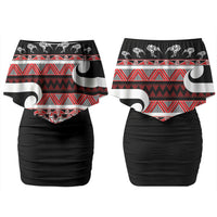 New Zealand Christmas Couples Matching Off Shoulder Short Dress and Long Sleeve Button Shirt Funny Santa Claus Haka Dance with Tukutuku