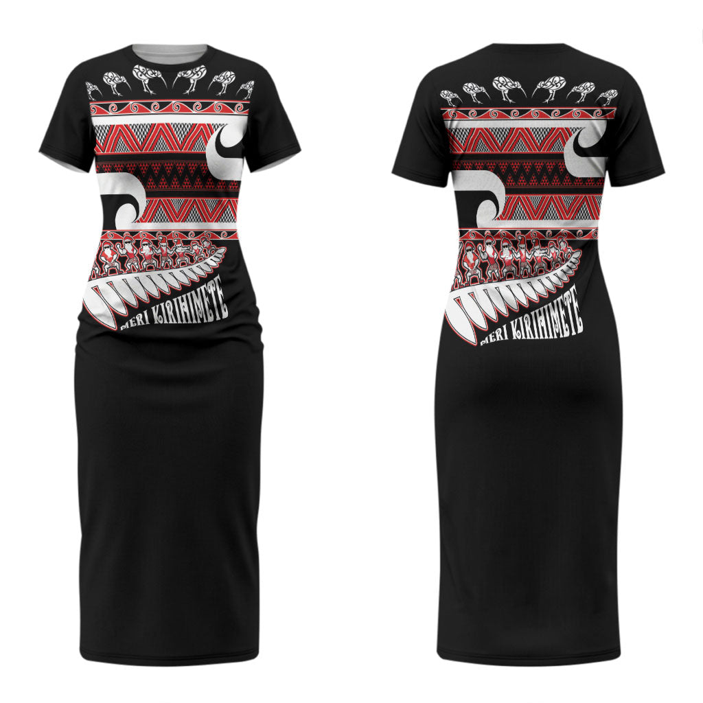 New Zealand Christmas Couples Matching Short Sleeve Bodycon Dress and Hawaiian Shirt Funny Santa Claus Haka Dance with Tukutuku