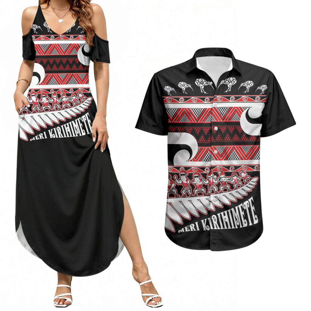 New Zealand Christmas Couples Matching Summer Maxi Dress and Hawaiian Shirt Funny Santa Claus Haka Dance with Tukutuku