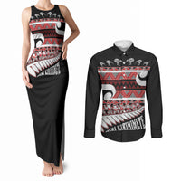 New Zealand Christmas Couples Matching Tank Maxi Dress and Long Sleeve Button Shirt Funny Santa Claus Haka Dance with Tukutuku