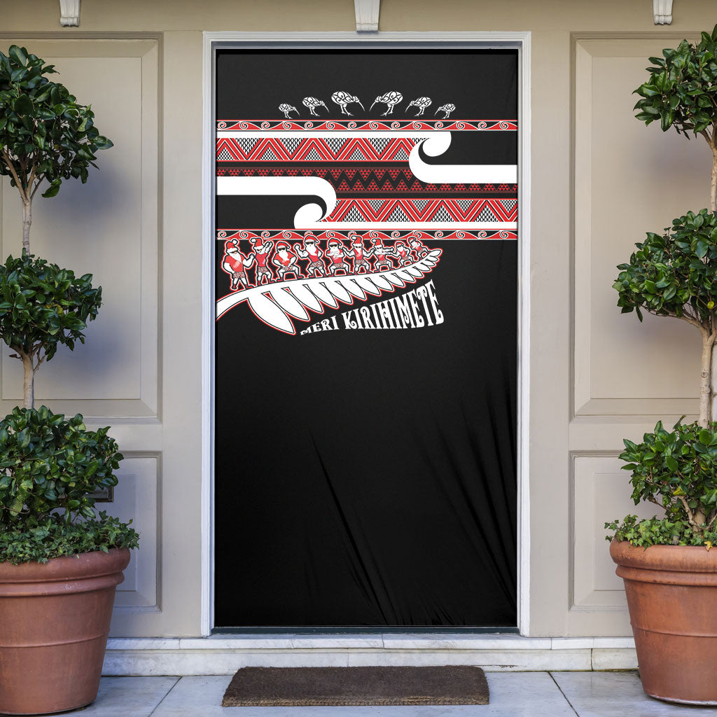 New Zealand Christmas Door Cover Funny Santa Claus Haka Dance with Tukutuku LT03 Multicolor - Polynesian Pride