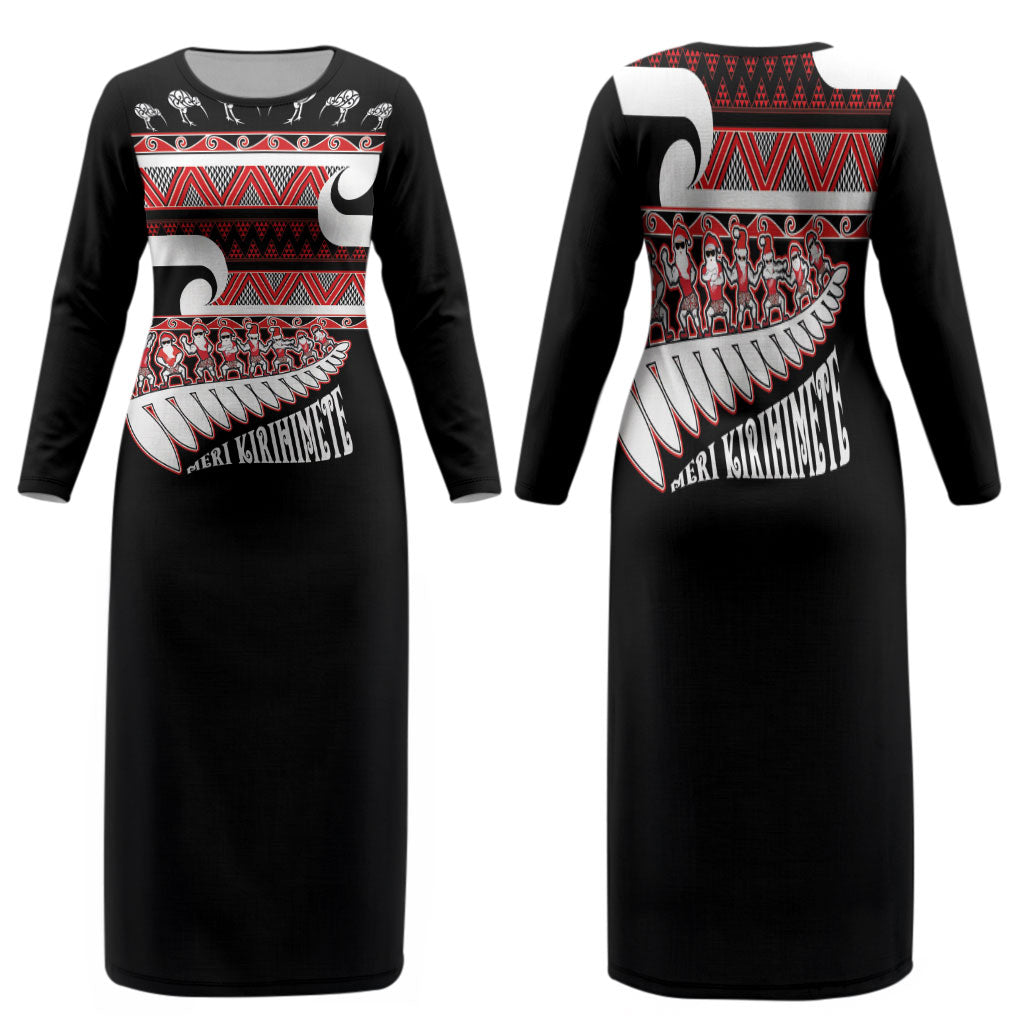 New Zealand Christmas Family Matching Long Sleeve Bodycon Dress and Hawaiian Shirt Funny Santa Claus Haka Dance with Tukutuku