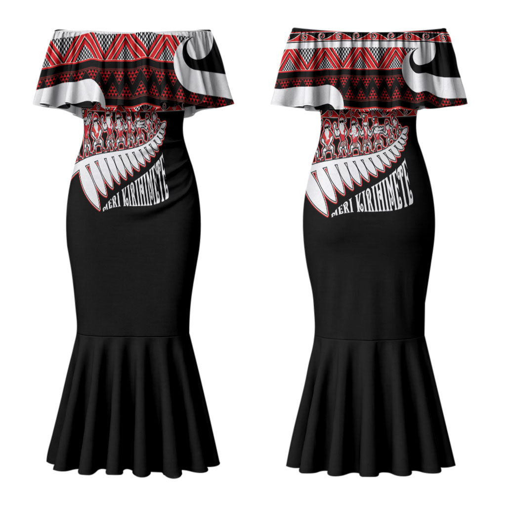 New Zealand Christmas Family Matching Mermaid Dress and Hawaiian Shirt Funny Santa Claus Haka Dance with Tukutuku