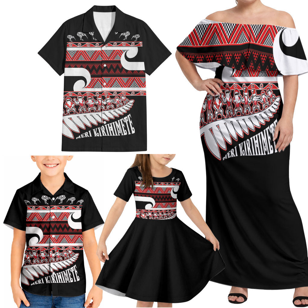 New Zealand Christmas Family Matching Off Shoulder Maxi Dress and Hawaiian Shirt Funny Santa Claus Haka Dance with Tukutuku