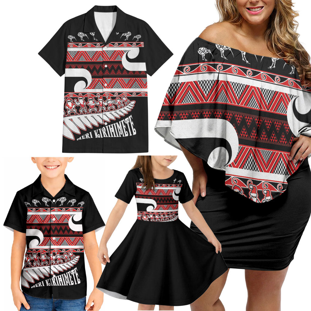 New Zealand Christmas Family Matching Off Shoulder Short Dress and Hawaiian Shirt Funny Santa Claus Haka Dance with Tukutuku LT03 - Polynesian Pride