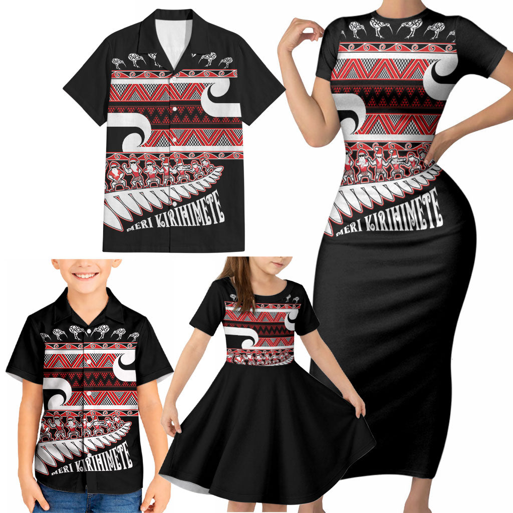 New Zealand Christmas Family Matching Short Sleeve Bodycon Dress and Hawaiian Shirt Funny Santa Claus Haka Dance with Tukutuku LT03 - Polynesian Pride