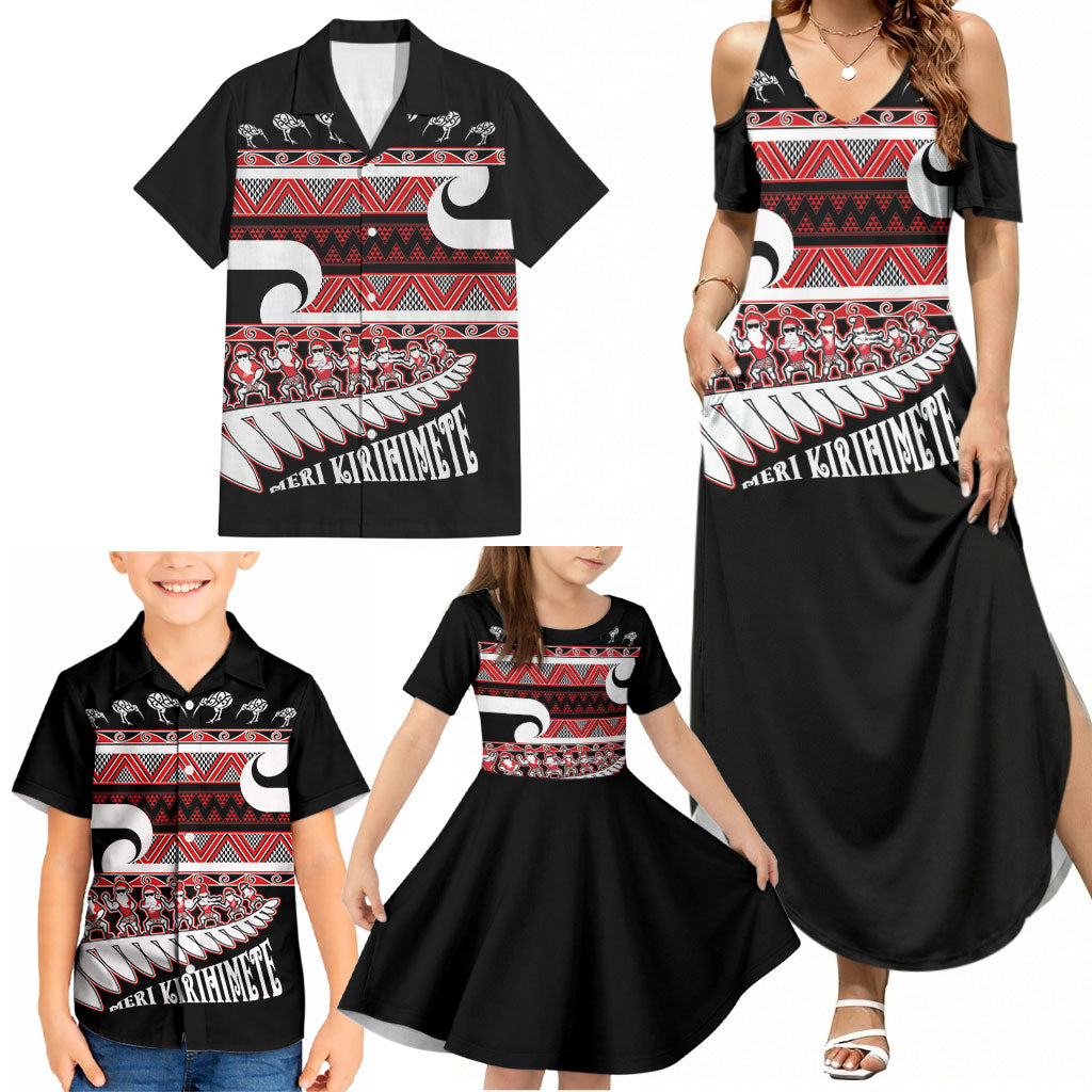 New Zealand Christmas Family Matching Summer Maxi Dress and Hawaiian Shirt Funny Santa Claus Haka Dance with Tukutuku LT03 - Polynesian Pride