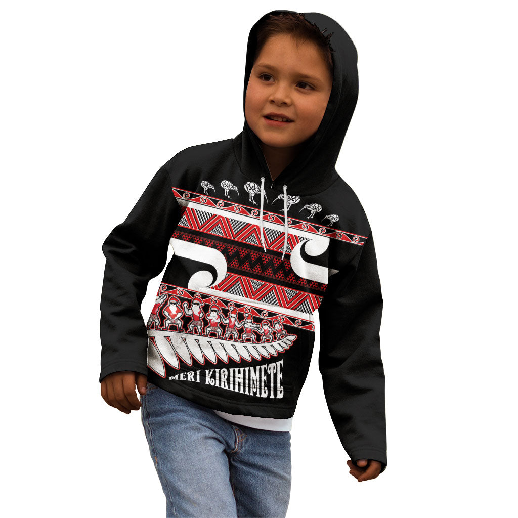 New Zealand Christmas Kid Hoodie Funny Santa Claus Haka Dance with Tukutuku
