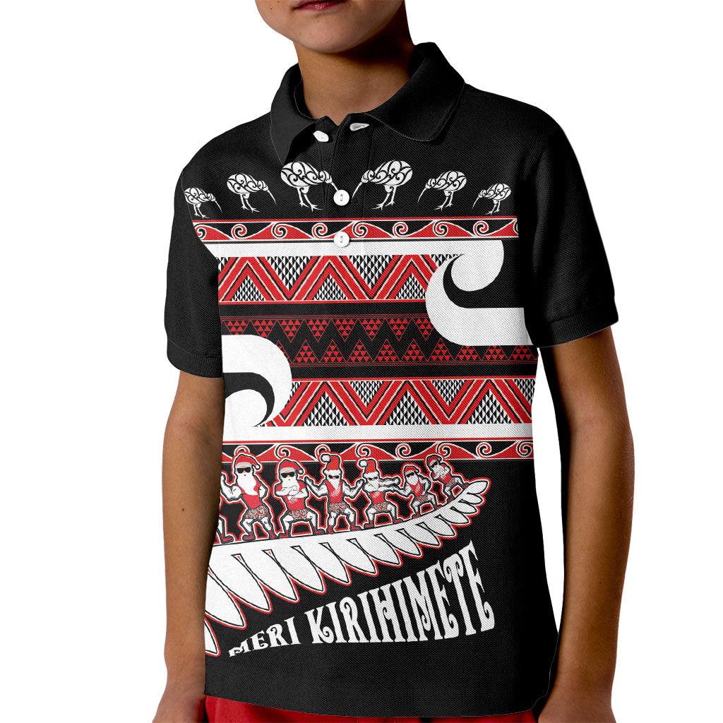 New Zealand Christmas Kid Polo Shirt Funny Santa Claus Haka Dance with Tukutuku