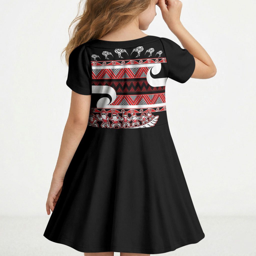 New Zealand Christmas Kid Short Sleeve Dress Funny Santa Claus Haka Dance with Tukutuku