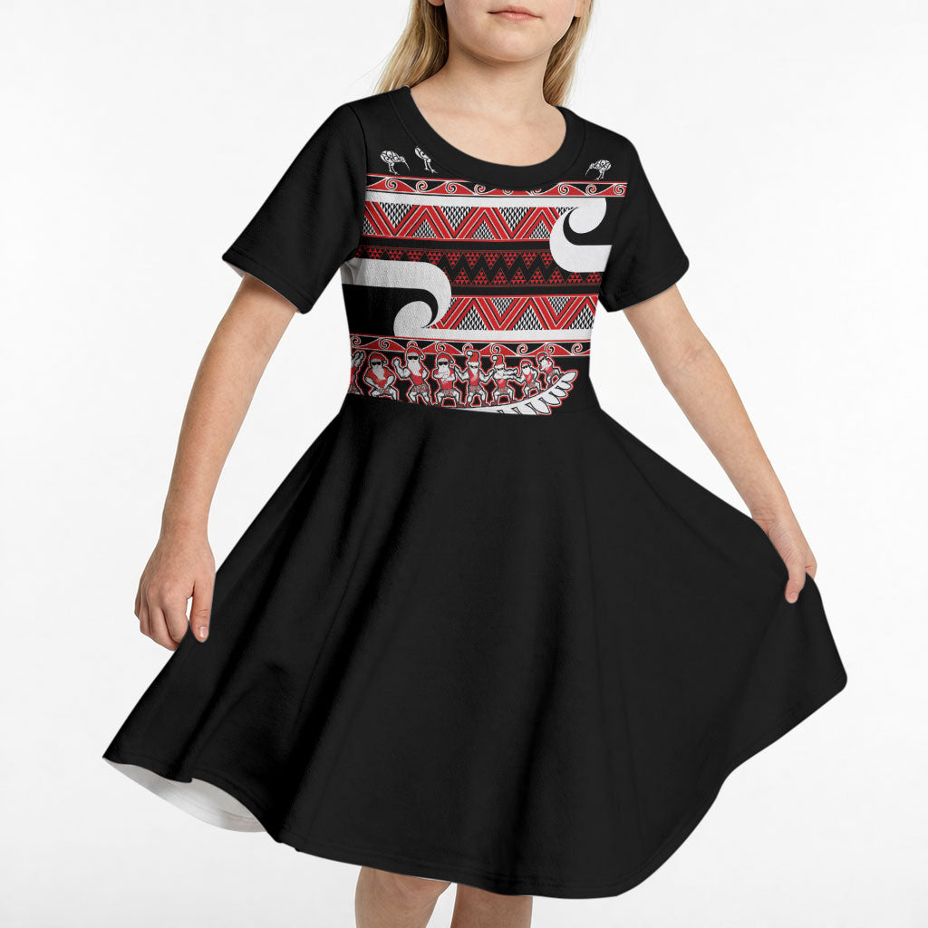 New Zealand Christmas Kid Short Sleeve Dress Funny Santa Claus Haka Dance with Tukutuku