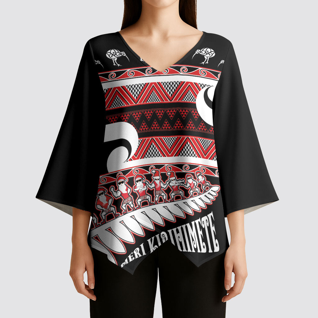 New Zealand Christmas Kimono Sleeve Blouse Funny Santa Claus Haka Dance with Tukutuku
