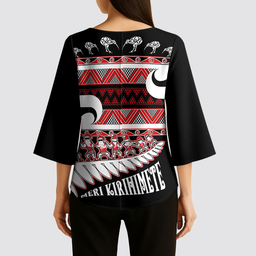 New Zealand Christmas Kimono Sleeve Blouse Funny Santa Claus Haka Dance with Tukutuku