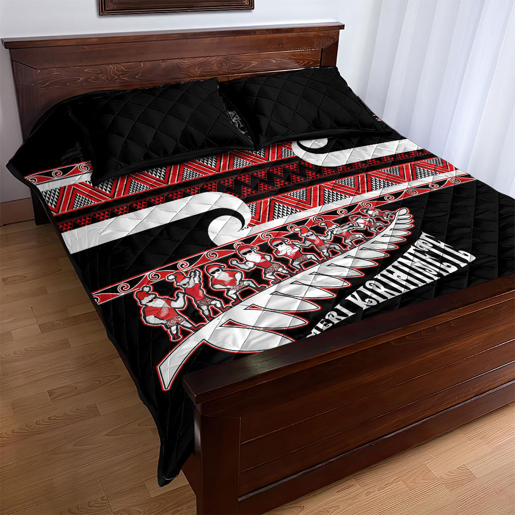 New Zealand Christmas Quilt Bed Set Funny Santa Claus Haka Dance with Tukutuku