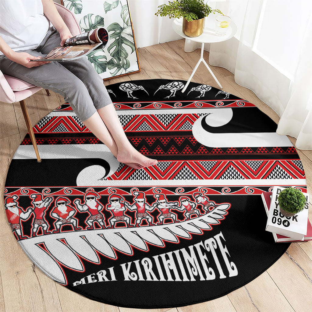 New Zealand Christmas Round Carpet Funny Santa Claus Haka Dance with Tukutuku