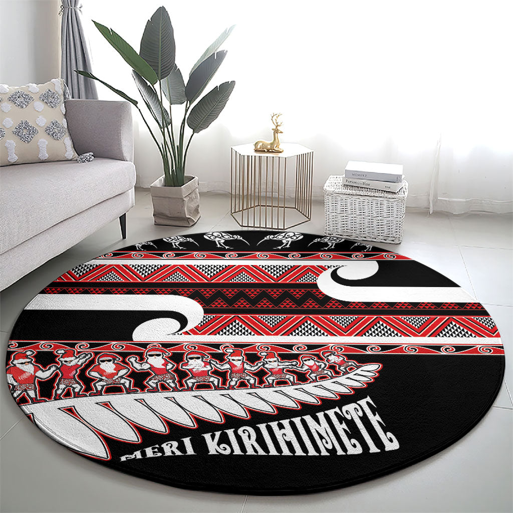 New Zealand Christmas Round Carpet Funny Santa Claus Haka Dance with Tukutuku