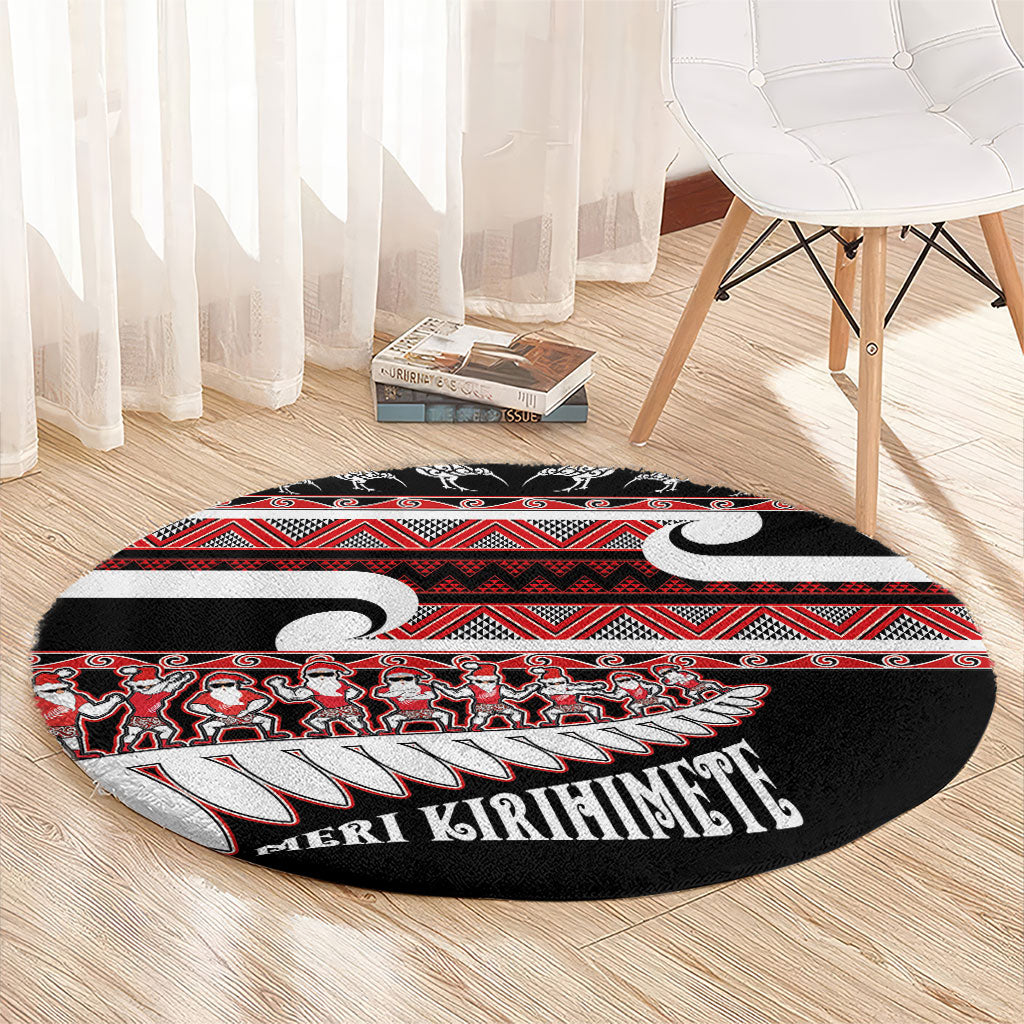 New Zealand Christmas Round Carpet Funny Santa Claus Haka Dance with Tukutuku