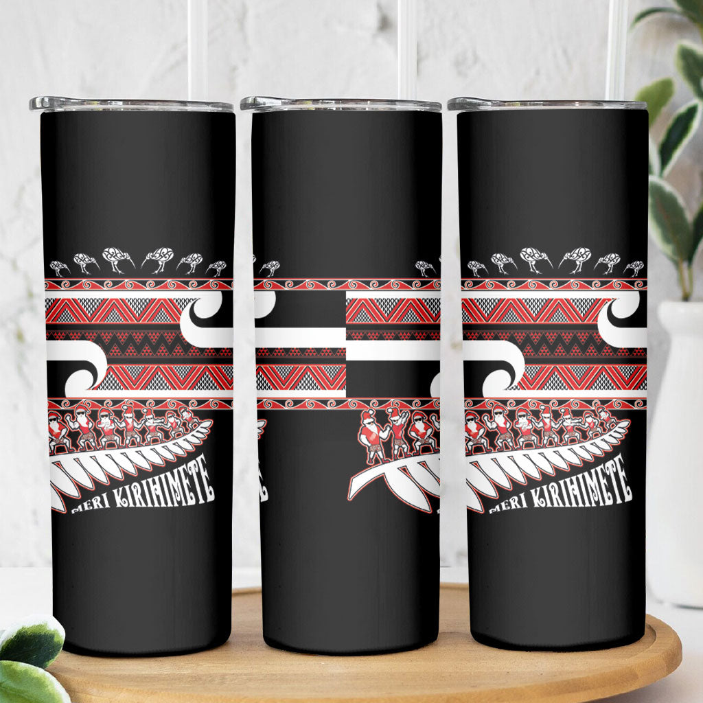 New Zealand Christmas Skinny Tumbler Funny Santa Claus Haka Dance with Tukutuku