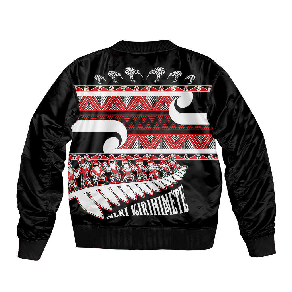 New Zealand Christmas Sleeve Zip Bomber Jacket Funny Santa Claus Haka Dance with Tukutuku