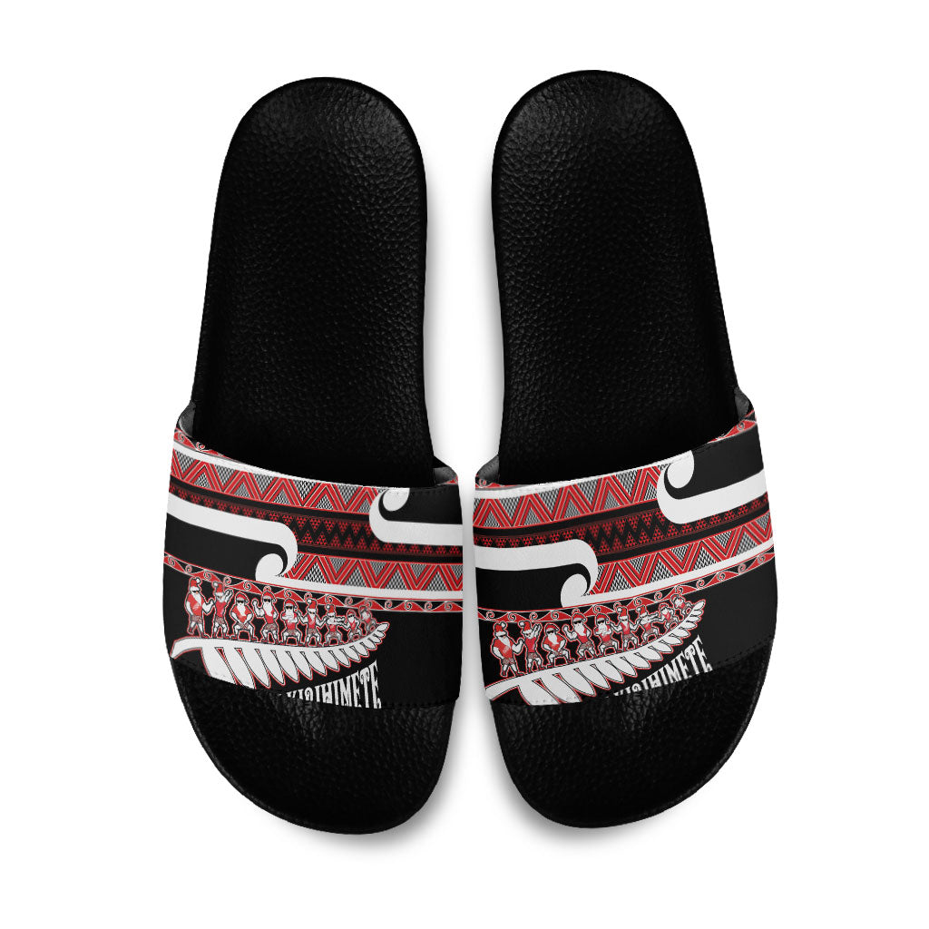 New Zealand Christmas Slide Sandals Funny Santa Claus Haka Dance with Tukutuku