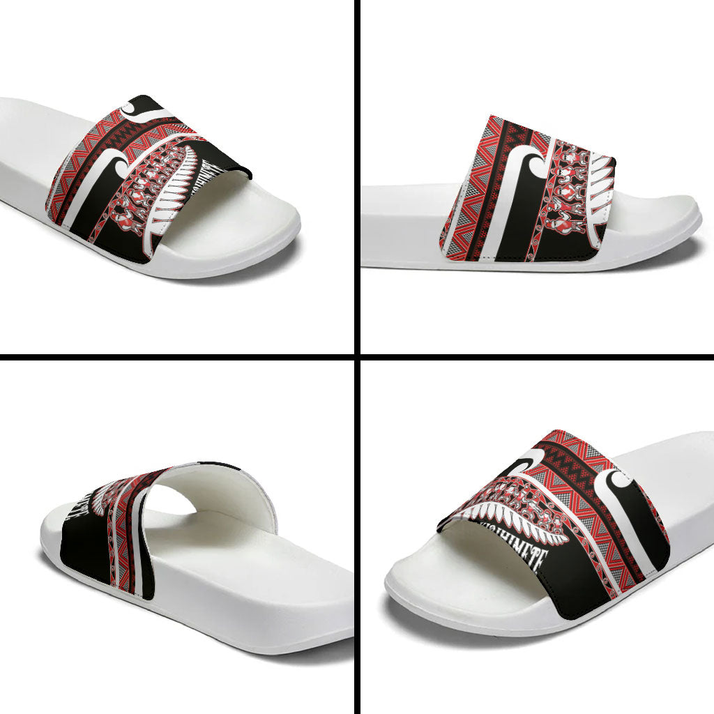 New Zealand Christmas Slide Sandals Funny Santa Claus Haka Dance with Tukutuku