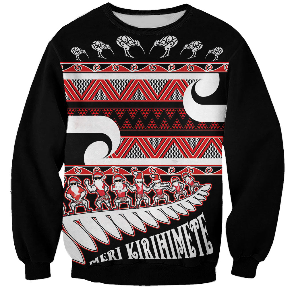 New Zealand Christmas Sweatshirt Funny Santa Claus Haka Dance with Tukutuku
