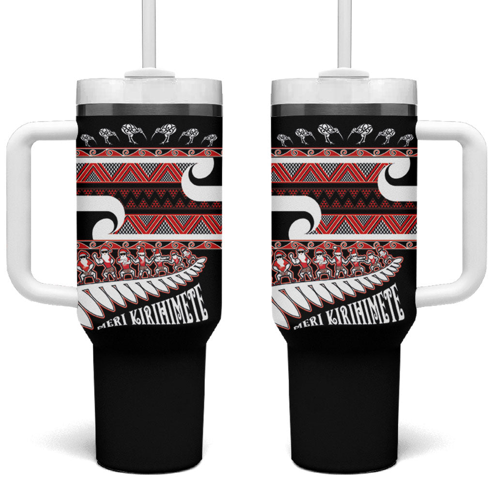 New Zealand Christmas Tumbler With Handle Funny Santa Claus Haka Dance with Tukutuku