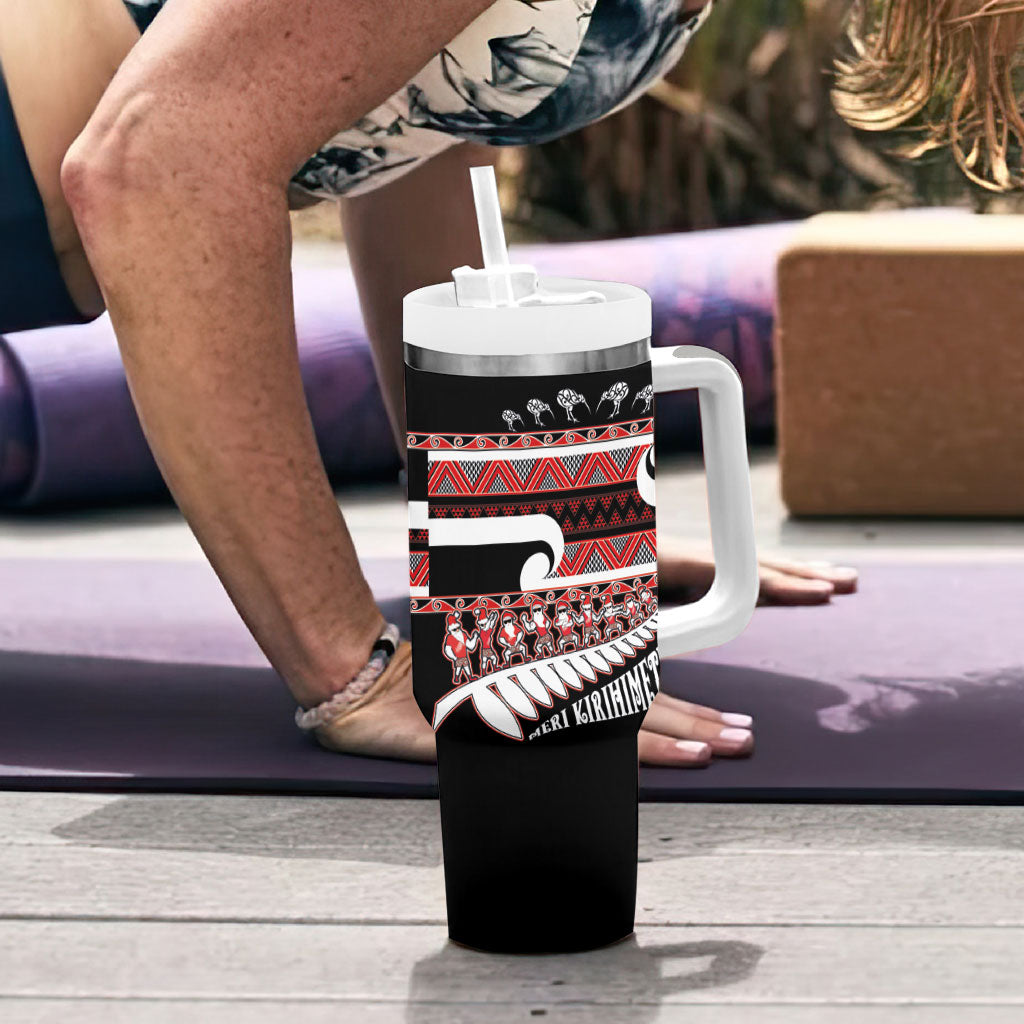 New Zealand Christmas Tumbler With Handle Funny Santa Claus Haka Dance with Tukutuku