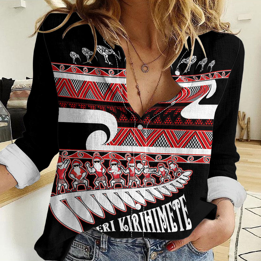 New Zealand Christmas Women Casual Shirt Funny Santa Claus Haka Dance with Tukutuku