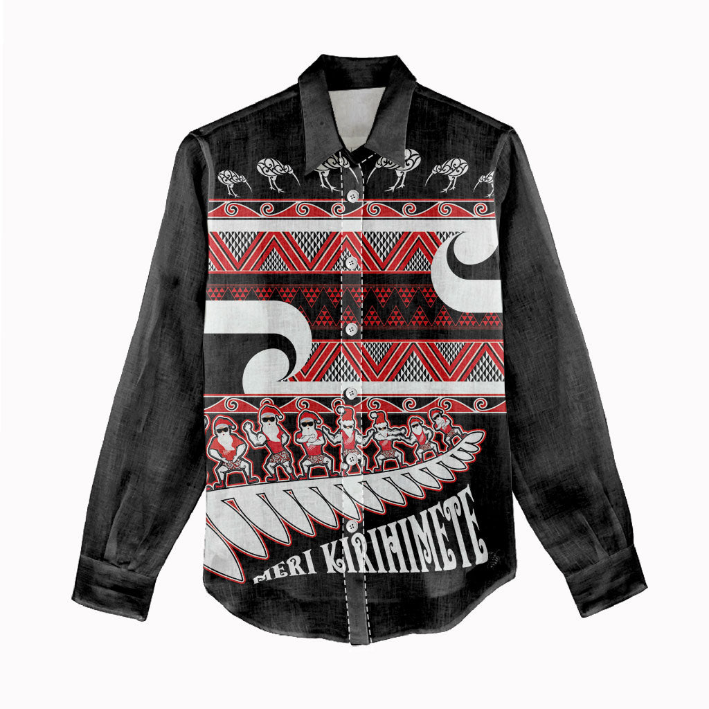 New Zealand Christmas Women Casual Shirt Funny Santa Claus Haka Dance with Tukutuku