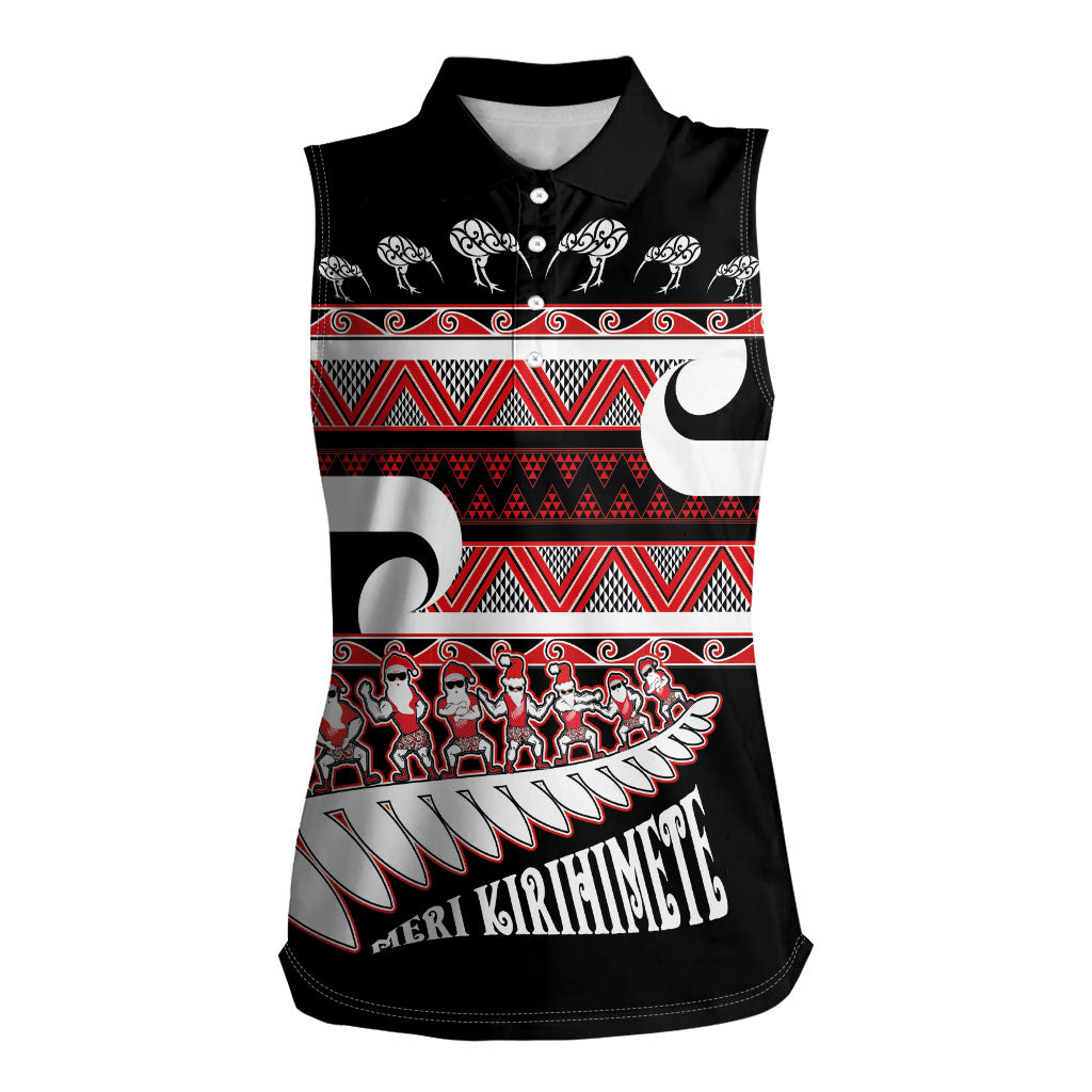New Zealand Christmas Women Sleeveless Polo Shirt Funny Santa Claus Haka Dance with Tukutuku