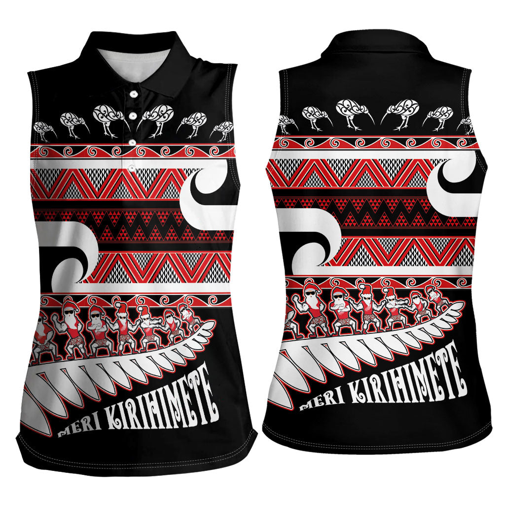 New Zealand Christmas Women Sleeveless Polo Shirt Funny Santa Claus Haka Dance with Tukutuku