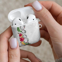 Hawaii DNA Kakau Tattoo AirPods Case with Plumeria and Hibiscus Tropical Plants White Color