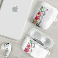 Hawaii DNA Kakau Tattoo AirPods Case with Plumeria and Hibiscus Tropical Plants White Color
